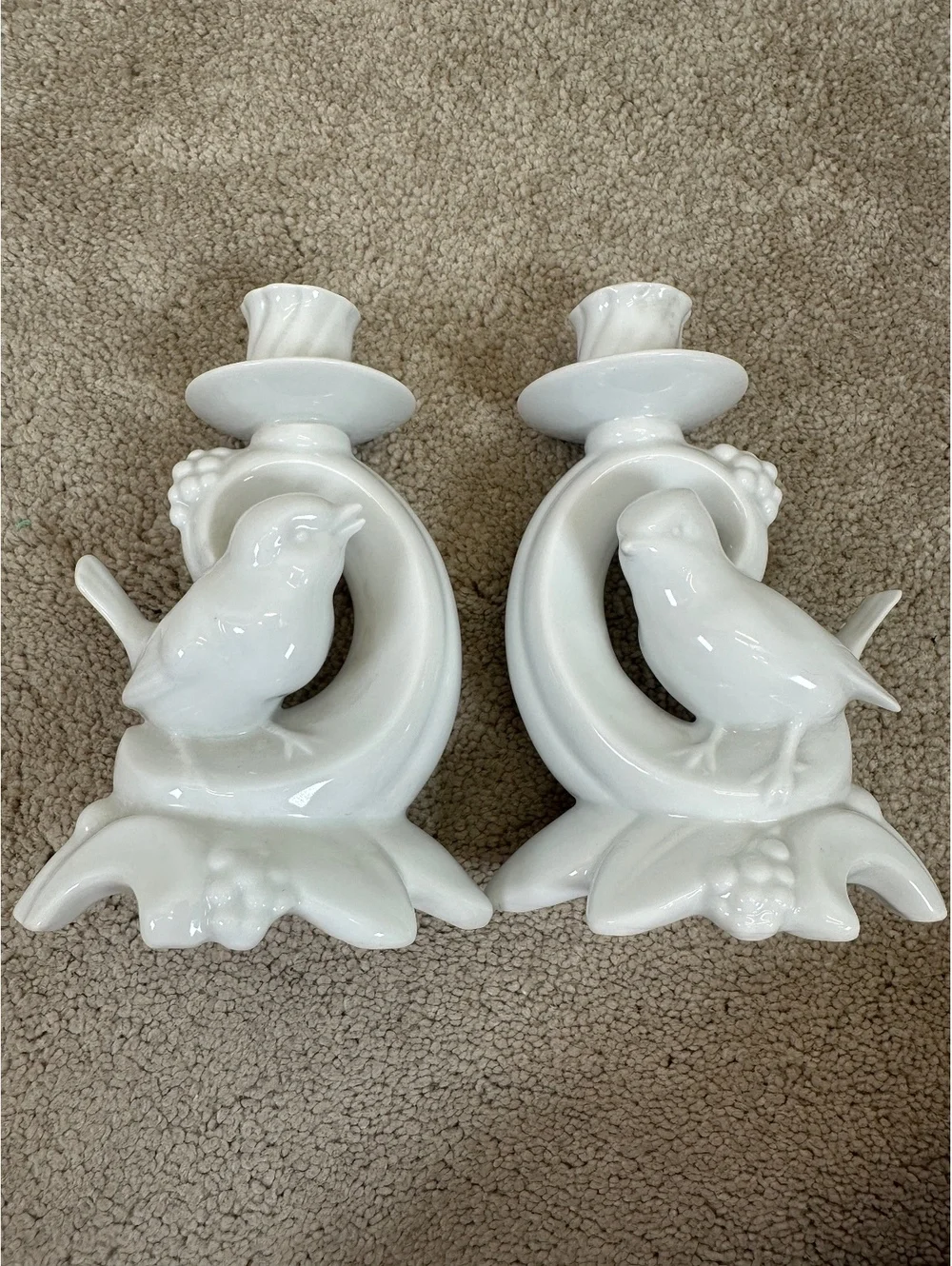 VTG Dresden Porcelain Wolfsohn & Sons Pair Of Bird Candle Holders + Flower Frog
